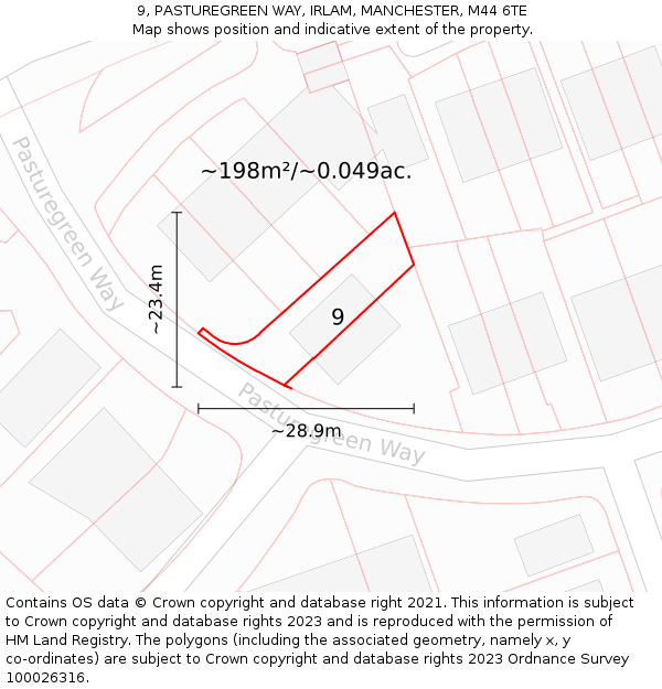 9, PASTUREGREEN WAY, IRLAM, MANCHESTER, M44 6TE: Plot and title map
