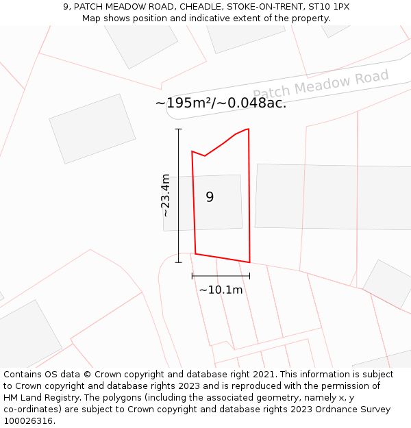 9, PATCH MEADOW ROAD, CHEADLE, STOKE-ON-TRENT, ST10 1PX: Plot and title map