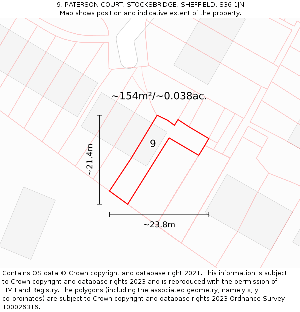 9, PATERSON COURT, STOCKSBRIDGE, SHEFFIELD, S36 1JN: Plot and title map