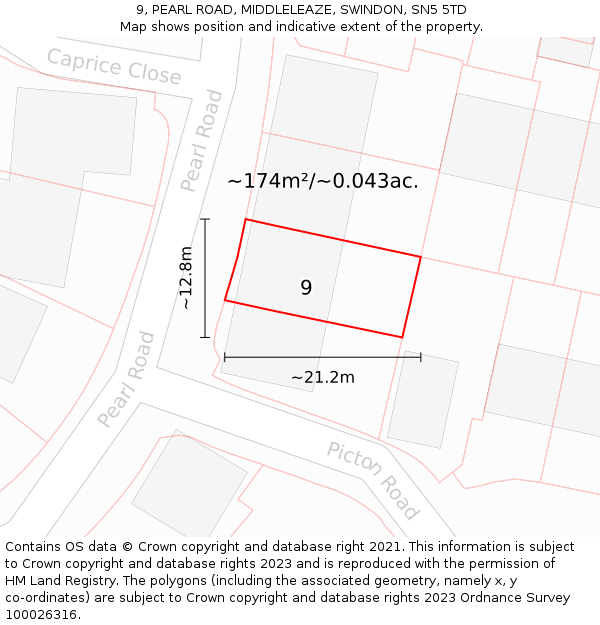 9, PEARL ROAD, MIDDLELEAZE, SWINDON, SN5 5TD: Plot and title map