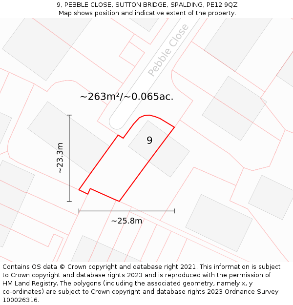 9, PEBBLE CLOSE, SUTTON BRIDGE, SPALDING, PE12 9QZ: Plot and title map