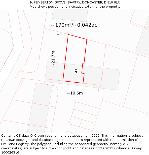 9, PEMBERTON GROVE, BAWTRY, DONCASTER, DN10 6LR: Plot and title map