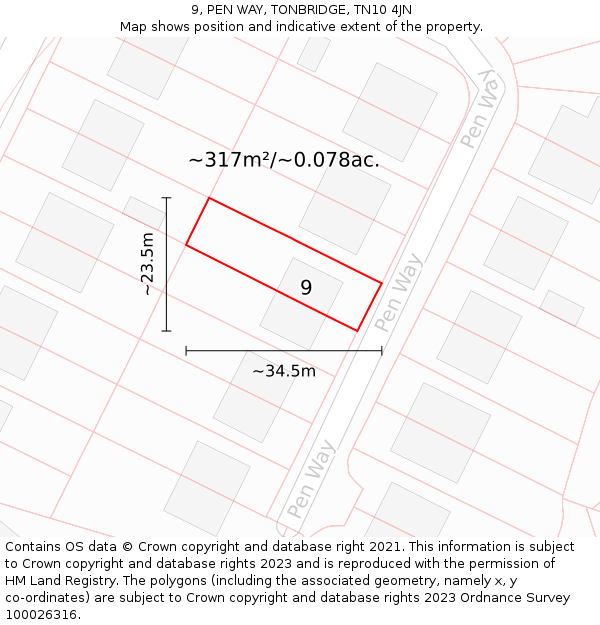 9, PEN WAY, TONBRIDGE, TN10 4JN: Plot and title map