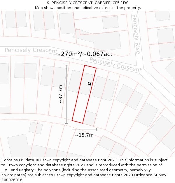 9, PENCISELY CRESCENT, CARDIFF, CF5 1DS: Plot and title map