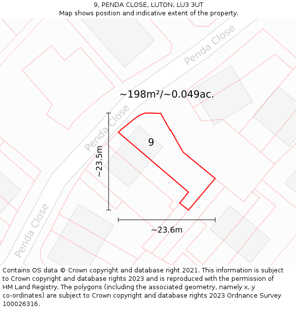 9, PENDA CLOSE, LUTON, LU3 3UT: Plot and title map