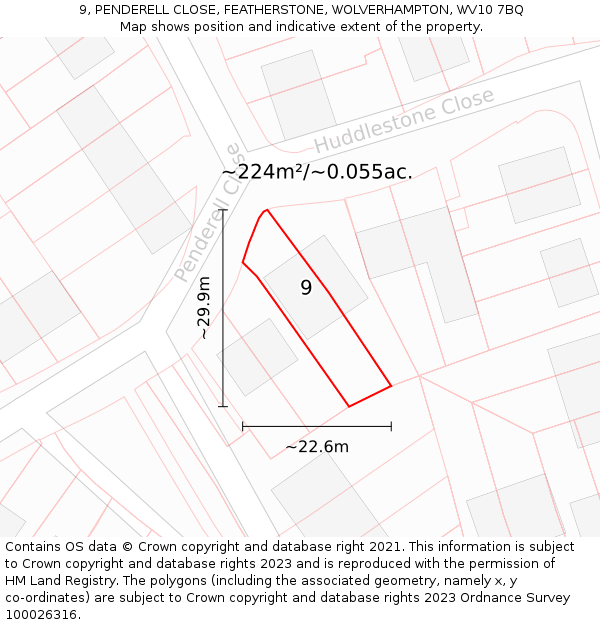 9, PENDERELL CLOSE, FEATHERSTONE, WOLVERHAMPTON, WV10 7BQ: Plot and title map