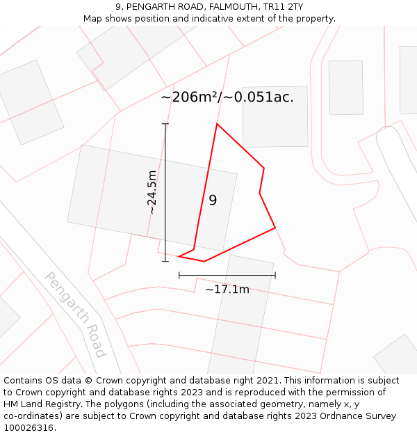 9, PENGARTH ROAD, FALMOUTH, TR11 2TY: Plot and title map