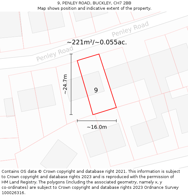 9, PENLEY ROAD, BUCKLEY, CH7 2BB: Plot and title map