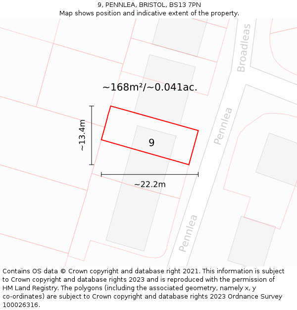 9, PENNLEA, BRISTOL, BS13 7PN: Plot and title map