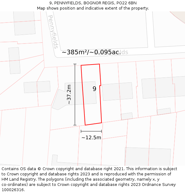 9, PENNYFIELDS, BOGNOR REGIS, PO22 6BN: Plot and title map