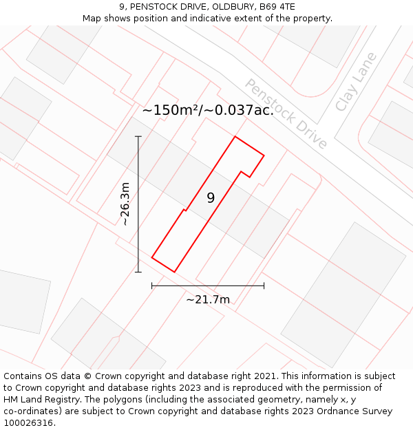 9, PENSTOCK DRIVE, OLDBURY, B69 4TE: Plot and title map
