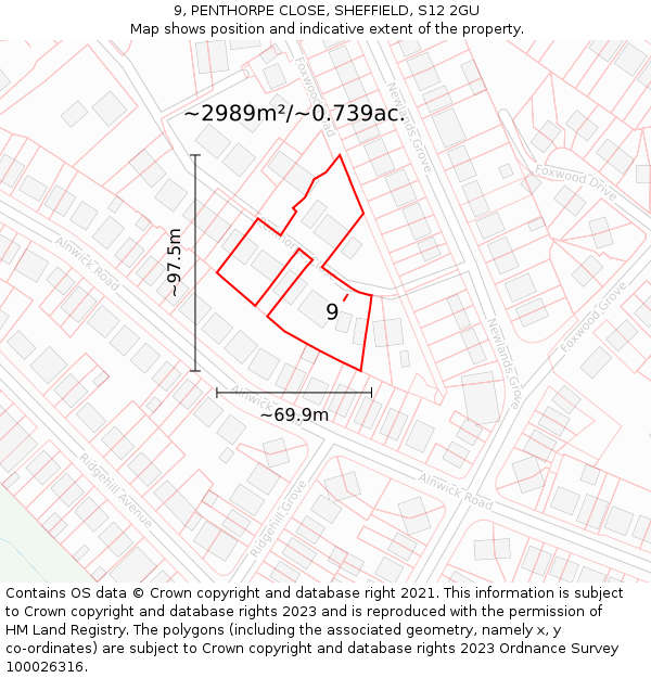 9, PENTHORPE CLOSE, SHEFFIELD, S12 2GU: Plot and title map