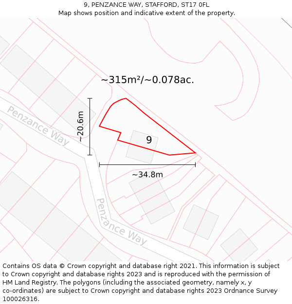 9, PENZANCE WAY, STAFFORD, ST17 0FL: Plot and title map