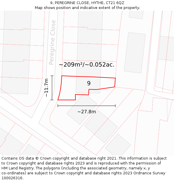 9, PEREGRINE CLOSE, HYTHE, CT21 6QZ: Plot and title map