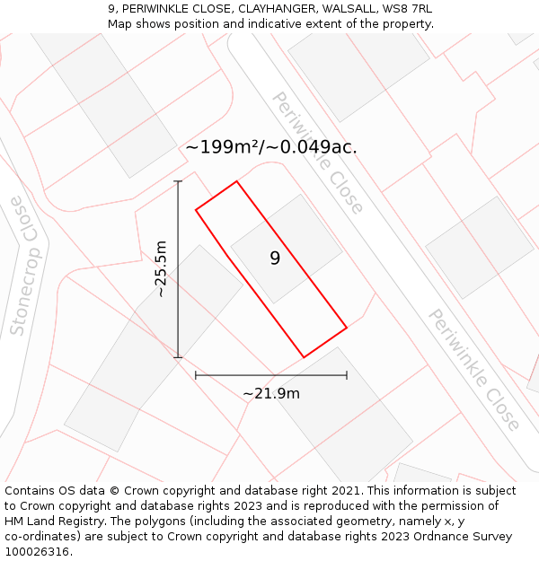 9, PERIWINKLE CLOSE, CLAYHANGER, WALSALL, WS8 7RL: Plot and title map