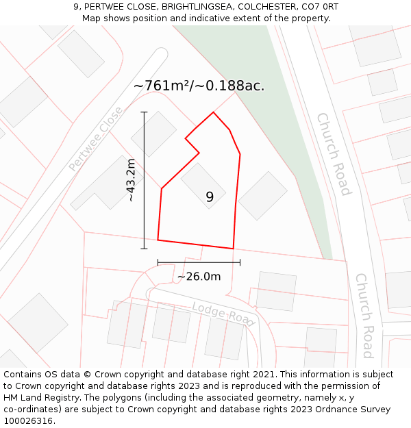 9, PERTWEE CLOSE, BRIGHTLINGSEA, COLCHESTER, CO7 0RT: Plot and title map