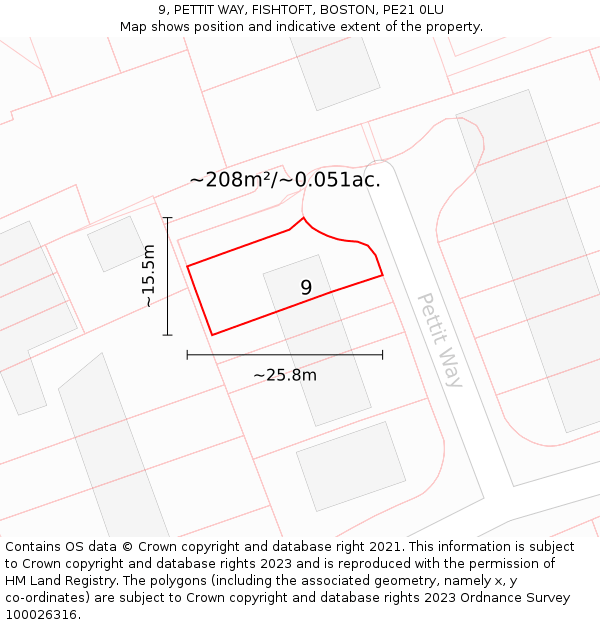 9, PETTIT WAY, FISHTOFT, BOSTON, PE21 0LU: Plot and title map