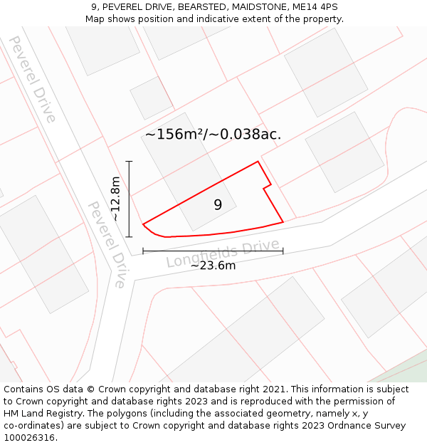 9, PEVEREL DRIVE, BEARSTED, MAIDSTONE, ME14 4PS: Plot and title map
