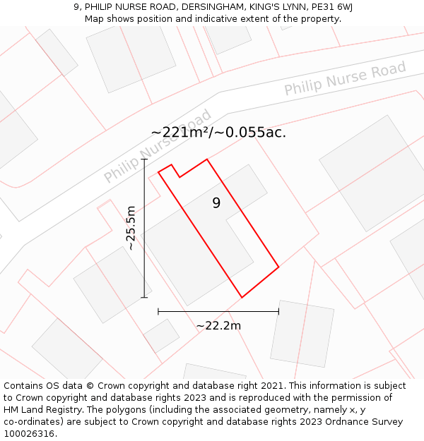 9, PHILIP NURSE ROAD, DERSINGHAM, KING'S LYNN, PE31 6WJ: Plot and title map