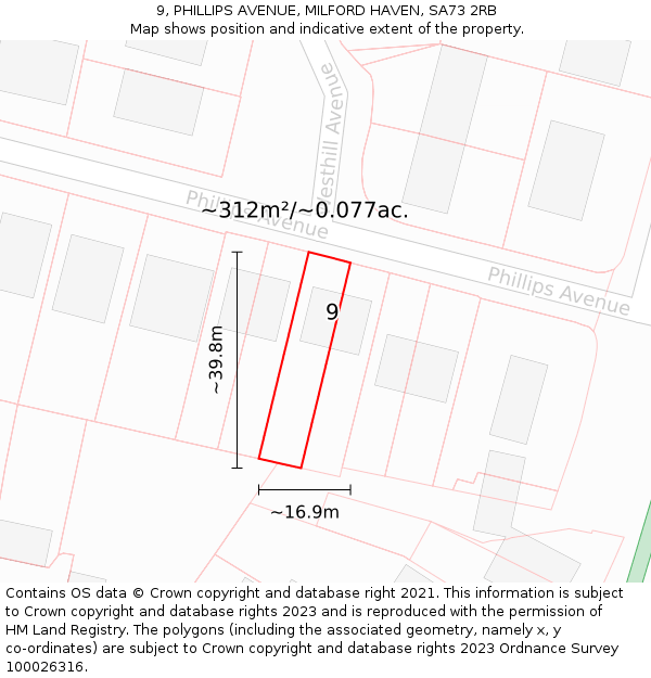 9, PHILLIPS AVENUE, MILFORD HAVEN, SA73 2RB: Plot and title map