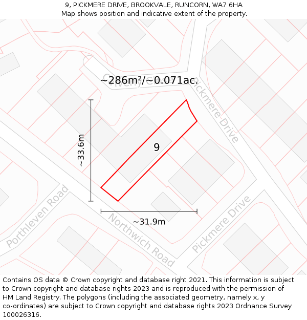 9, PICKMERE DRIVE, BROOKVALE, RUNCORN, WA7 6HA: Plot and title map