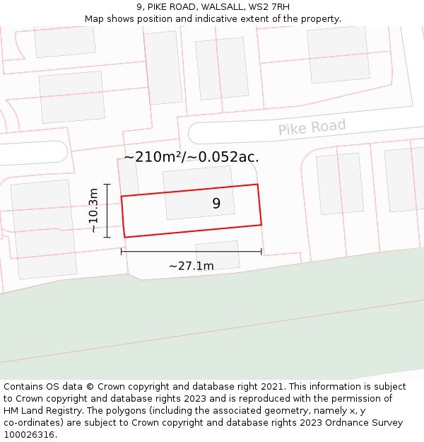 9, PIKE ROAD, WALSALL, WS2 7RH: Plot and title map