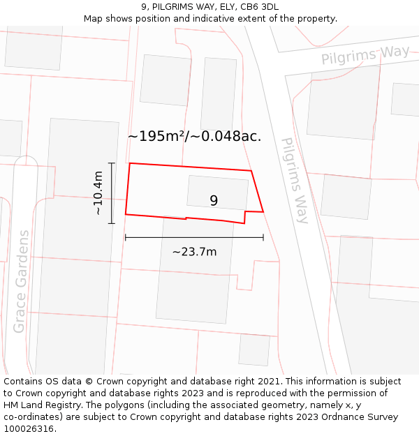 9, PILGRIMS WAY, ELY, CB6 3DL: Plot and title map