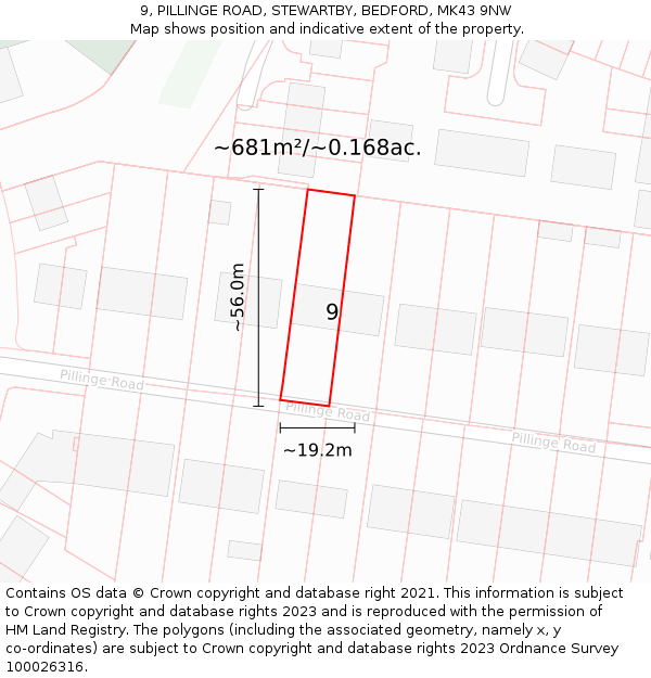 9, PILLINGE ROAD, STEWARTBY, BEDFORD, MK43 9NW: Plot and title map