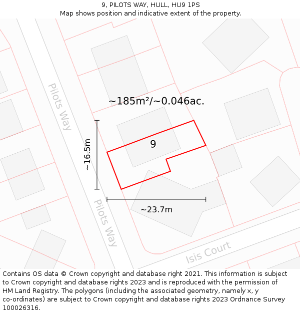 9, PILOTS WAY, HULL, HU9 1PS: Plot and title map
