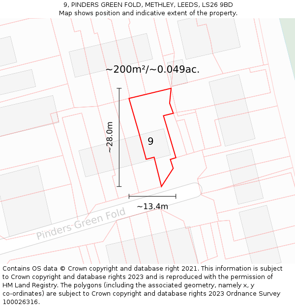 9, PINDERS GREEN FOLD, METHLEY, LEEDS, LS26 9BD: Plot and title map