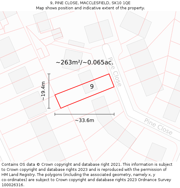 9, PINE CLOSE, MACCLESFIELD, SK10 1QE: Plot and title map