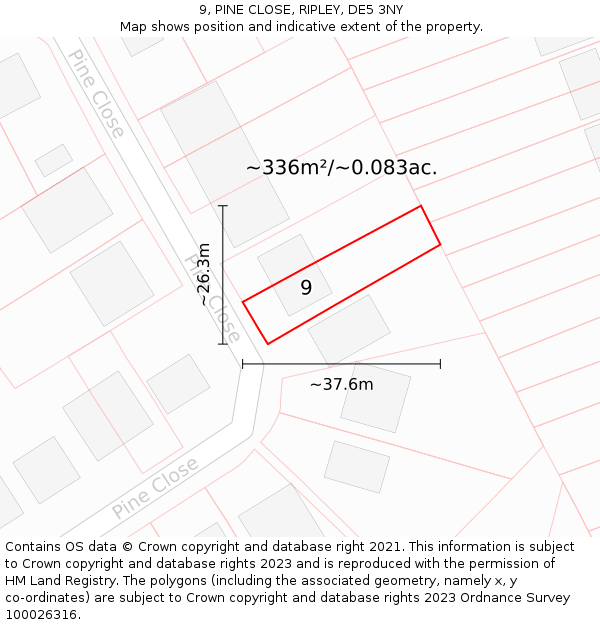 9, PINE CLOSE, RIPLEY, DE5 3NY: Plot and title map