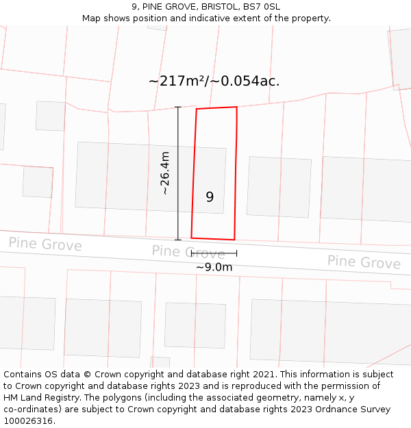 9, PINE GROVE, BRISTOL, BS7 0SL: Plot and title map
