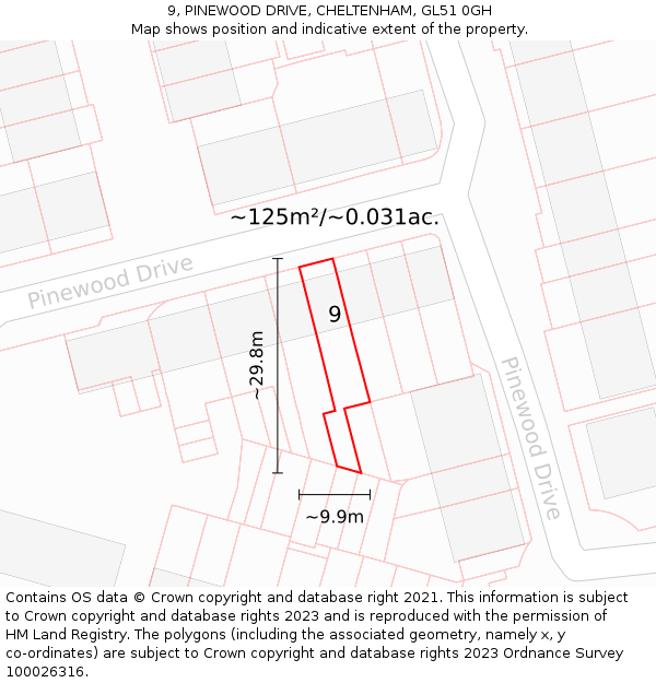 9, PINEWOOD DRIVE, CHELTENHAM, GL51 0GH: Plot and title map