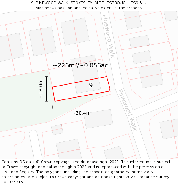 9, PINEWOOD WALK, STOKESLEY, MIDDLESBROUGH, TS9 5HU: Plot and title map