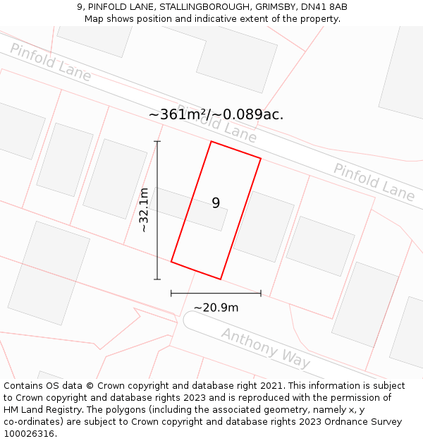 9, PINFOLD LANE, STALLINGBOROUGH, GRIMSBY, DN41 8AB: Plot and title map