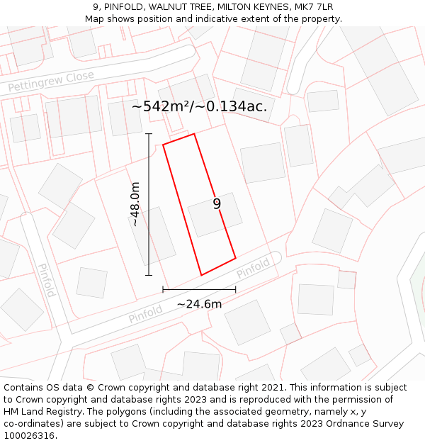 9, PINFOLD, WALNUT TREE, MILTON KEYNES, MK7 7LR: Plot and title map