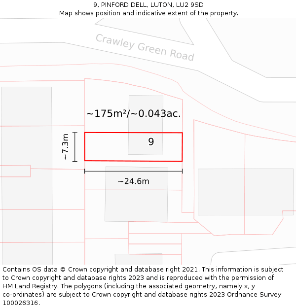 9, PINFORD DELL, LUTON, LU2 9SD: Plot and title map