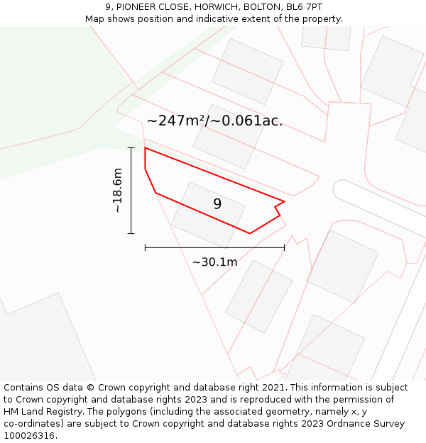 9, PIONEER CLOSE, HORWICH, BOLTON, BL6 7PT: Plot and title map