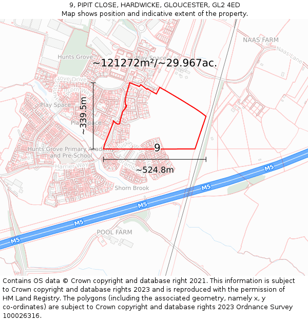 9, PIPIT CLOSE, HARDWICKE, GLOUCESTER, GL2 4ED: Plot and title map