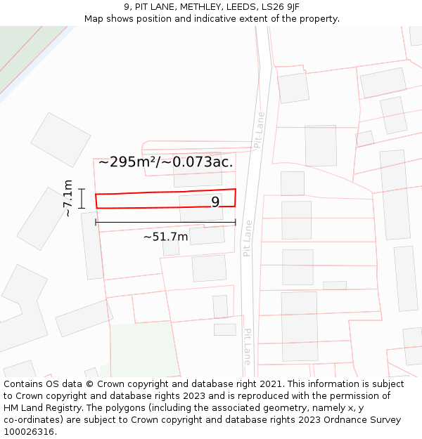 9, PIT LANE, METHLEY, LEEDS, LS26 9JF: Plot and title map