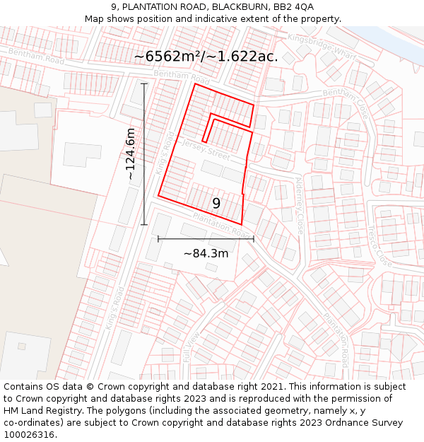 9, PLANTATION ROAD, BLACKBURN, BB2 4QA: Plot and title map