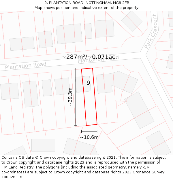 9, PLANTATION ROAD, NOTTINGHAM, NG8 2ER: Plot and title map
