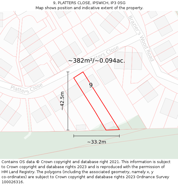 9, PLATTERS CLOSE, IPSWICH, IP3 0SG: Plot and title map