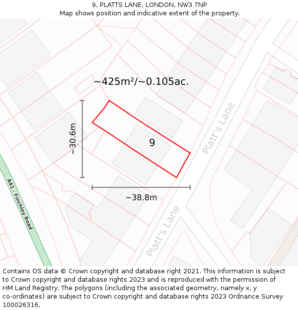 9, PLATTS LANE, LONDON, NW3 7NP: Plot and title map