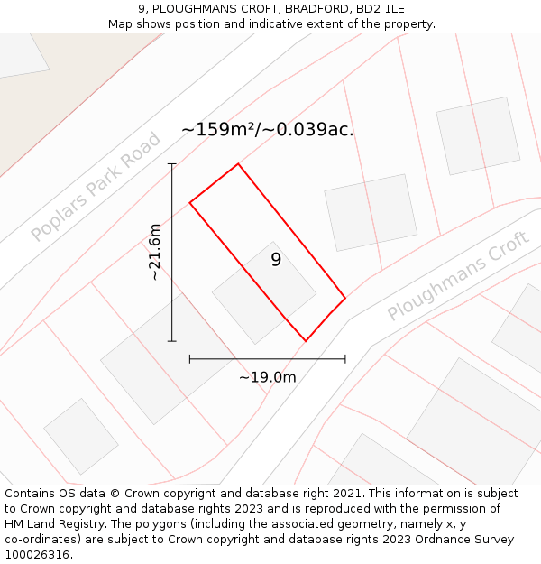 9, PLOUGHMANS CROFT, BRADFORD, BD2 1LE: Plot and title map