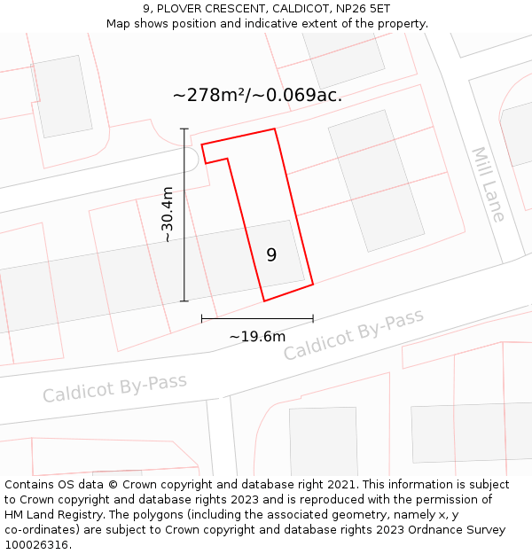 9, PLOVER CRESCENT, CALDICOT, NP26 5ET: Plot and title map