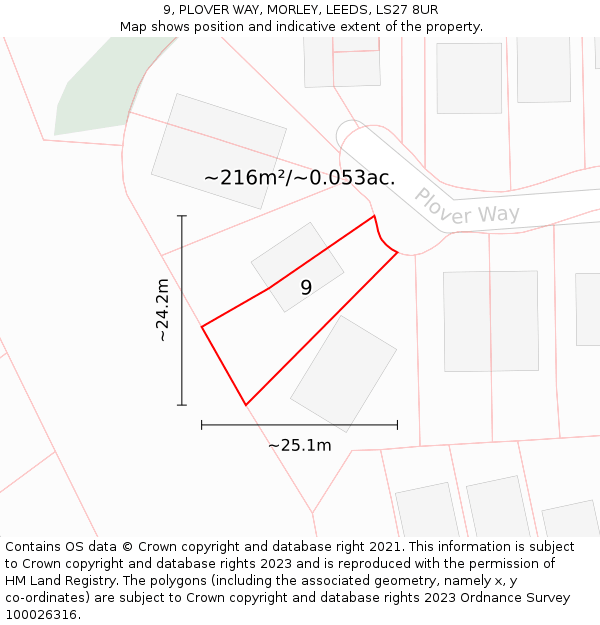 9, PLOVER WAY, MORLEY, LEEDS, LS27 8UR: Plot and title map