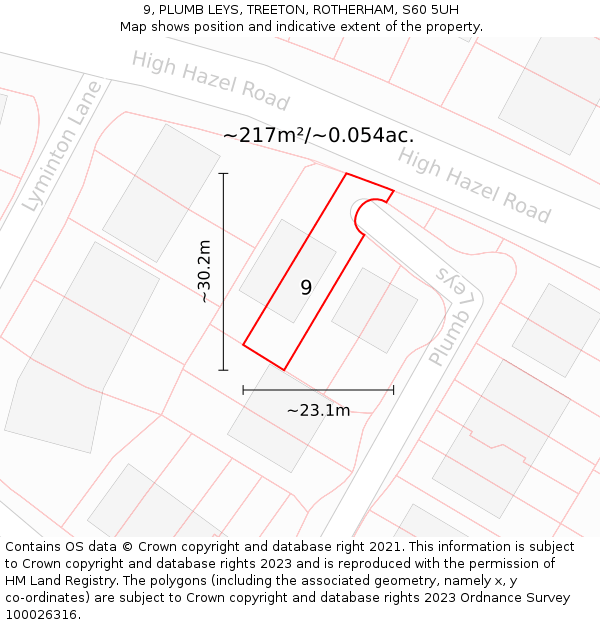9, PLUMB LEYS, TREETON, ROTHERHAM, S60 5UH: Plot and title map