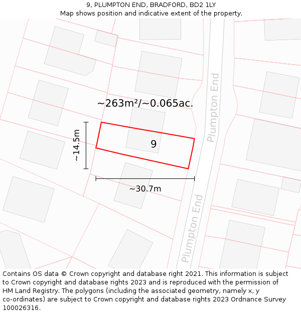 9, PLUMPTON END, BRADFORD, BD2 1LY: Plot and title map
